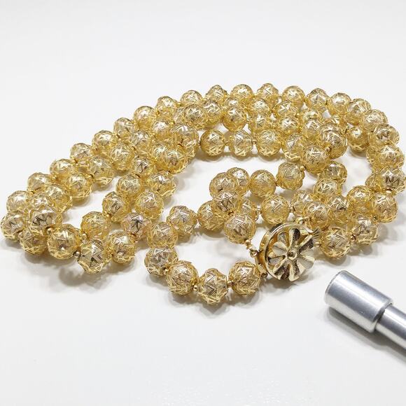 Hong Kong Filigree Bead Necklace – Vintage 1950s Double Strand - Picture 3 of 10